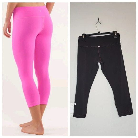 Lululemon Reversible Wunder Under Crop. Pink black. Size 8. - Picture 1 of 15